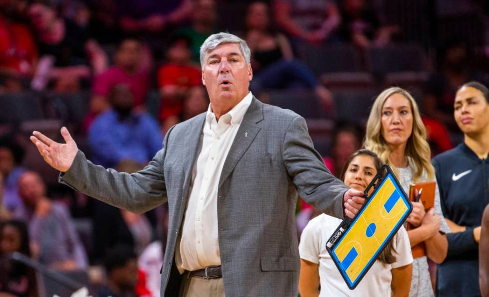 Las Vegas Aces head coach Bill Laimbeer is surprised that officials gave away the ball possessi ...