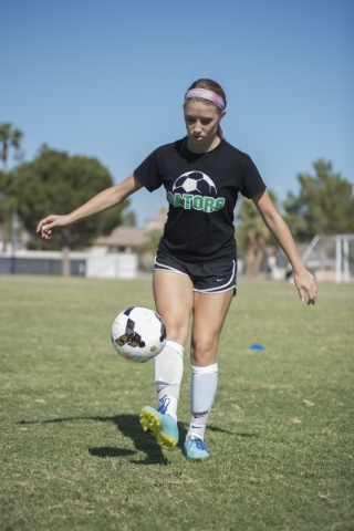 Alexis Kirson, 16, a junior at Green Valley High School, practices soccer skills at the Gree ...