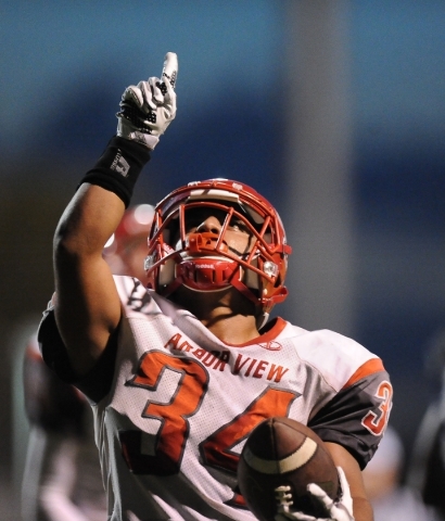 Arbor View running back Morris Jackson celebrates after scoring a touchdown against Desert P ...