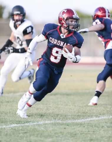 Coronado High School junior Darius Cambe (9) returns a kickoff during the first half of a fo ...