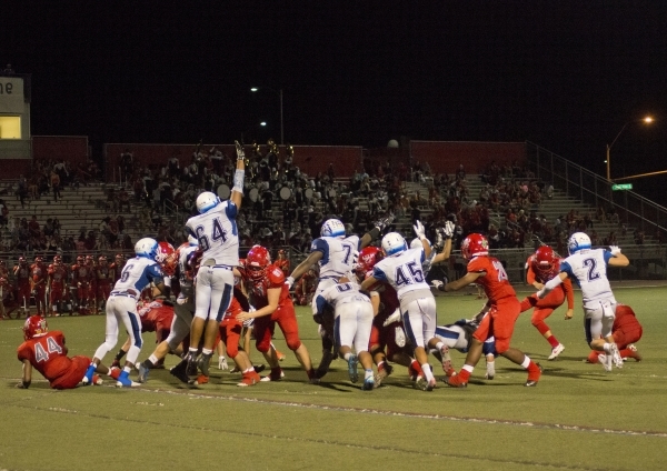 Basic High School blocks a field goal attempt by Arbor View High School in the last seconds ...