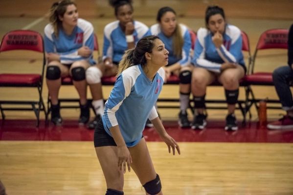 Destiny Gonzalez of Western High School looks on against Faith Lutheran High School at Weste ...