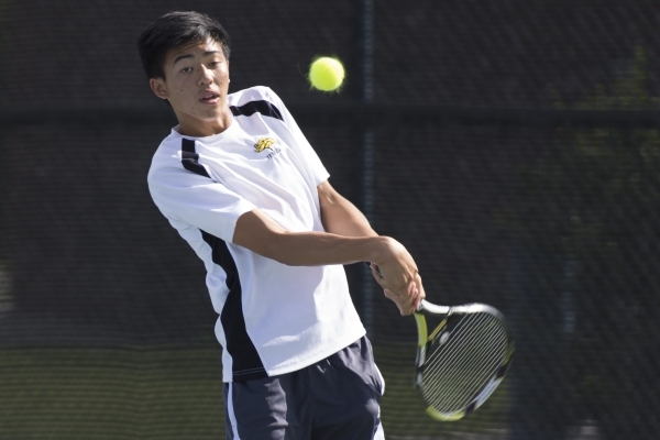 Michael Pasimio of Ed W. Clark High School plays against South Tahoe High School during the ...