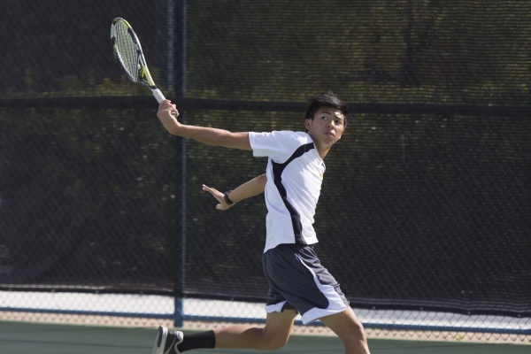 Michael Pasimio of Ed W. Clark High School plays against South Tahoe High School during the ...