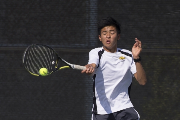 Michael Pasimio of Ed W. Clark High School plays against South Tahoe High School during the ...