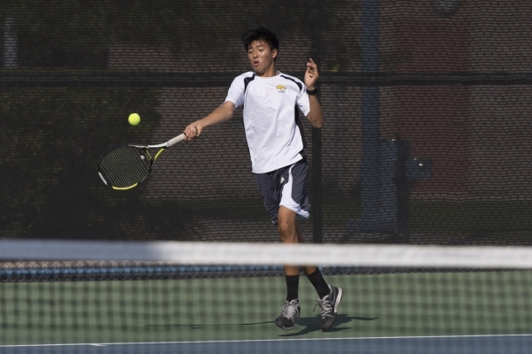 Michael Pasimio of Ed W. Clark High School plays against South Tahoe High School during the ...