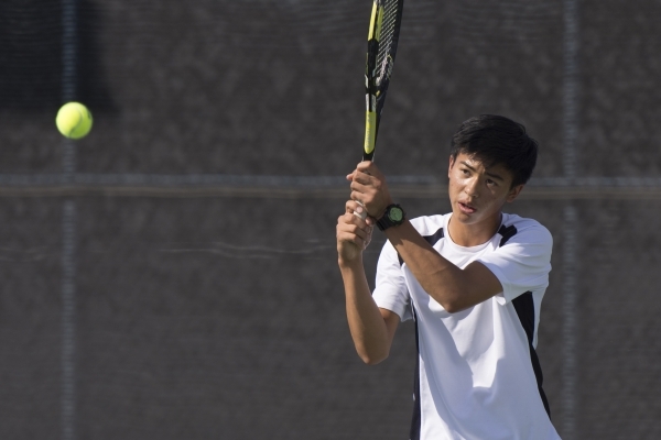 Michael Pasimio of Ed W. Clark High School plays against South Tahoe High School during the ...