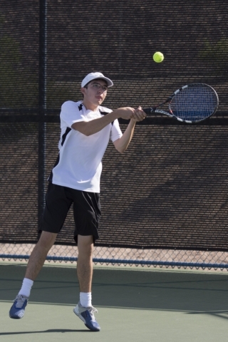 Derek Stratton of Ed W. Clark High School plays against South Tahoe High School during the D ...