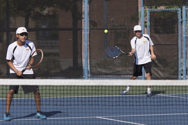 Derek Stratton, right, and Justin Ong of Ed W. Clark High School play against South Tahoe Hi ...