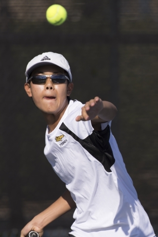 Justin Ong of Ed W. Clark High School plays against South Tahoe High School during the Divis ...