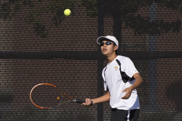 Justin Ong of Ed W. Clark High School plays against South Tahoe High School during the Divis ...