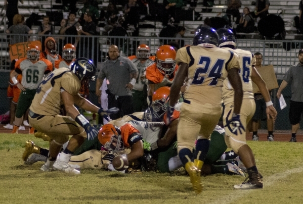 Cheyenne‘s Anthony McConnico (10) runs the ball up field during their prep football ga ...