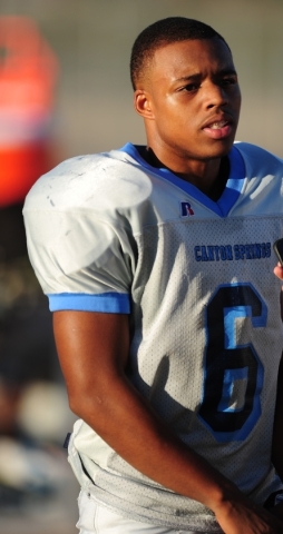 Canyon Springs running back Jerrod Blackwell is seen during football practice at Canyon Spri ...