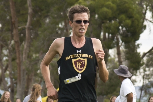 Chase Wood, of Faith Lutheran High School, pushes to beat his personal best during the Cross ...