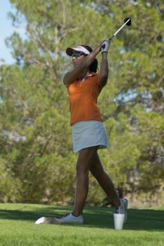 Hunter Pate of Bishop Gorman High School hits her ball during the girls state championship g ...