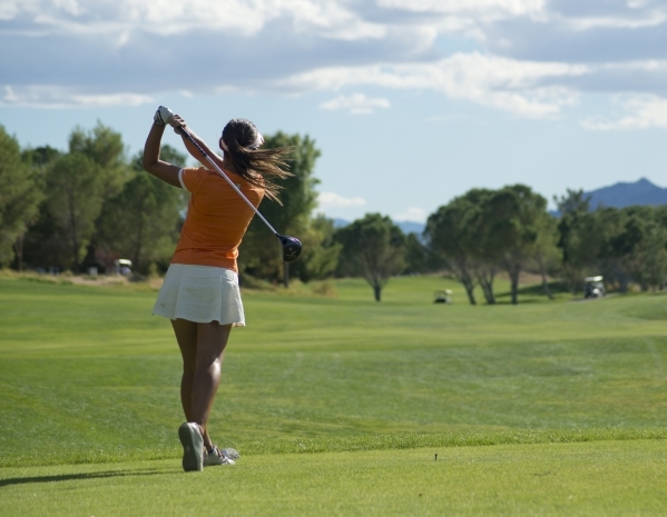 Hunter Pate of Bishop Gorman High School hits her ball during the girls state championship g ...