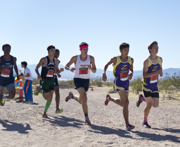 Runners compete during the boys Division I Sunset cross country regional finals at Veterans ...