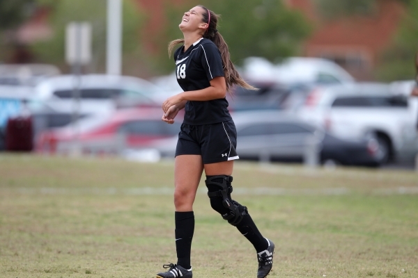 Palo Verde‘s Jadyn Nogues (18) reacts after missing a shot at the goal against Legacy ...