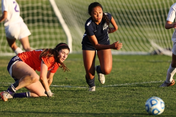 Foothill‘s Myriah Epino (9) runs to the ball against Silverado in the girls Sunrise Re ...