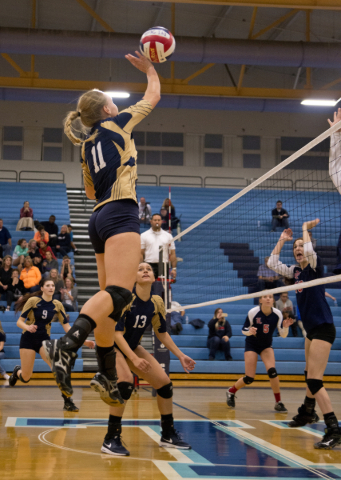 Foothill‘s Whitley Brow (11) puts the ball over the net during the Sunrise Region girl ...