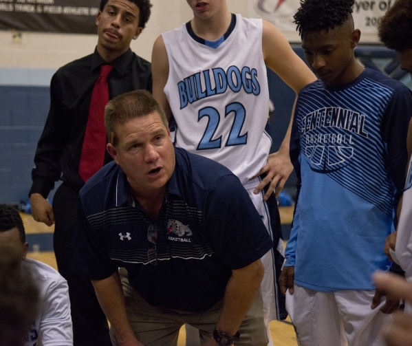 Centennial assistant coach Greg Bohls is seen during their game against Desert Pines at Cent ...