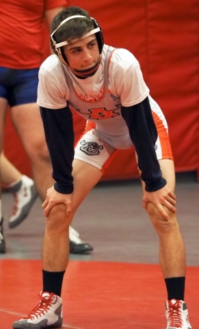 Varsity wrestler Lawrence Vigil works out at Arbor View High School in Las Vegas, Tuesday, D ...