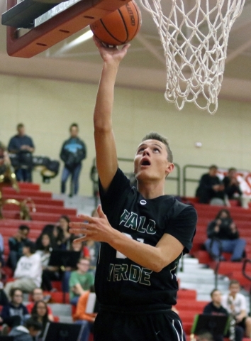 Palo Verde‘­s Cole Hendershot lays up the ball during a basketball game against Arbor ...