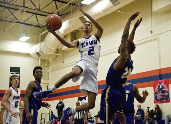 Durango High School‘s Michael Diggins (2) takes a shot at the net as Lynwood High Scho ...