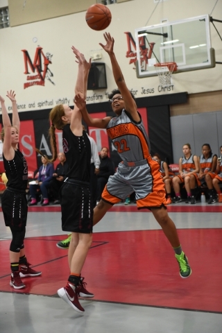 Chaparral‘s Jade Hazelton (22) shoots the ball against Utah‘s Layton Christian d ...