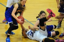 Moapa Valley guard Kinlee Marshall, left, steals the ball from Desert Pines center Brianna F ...