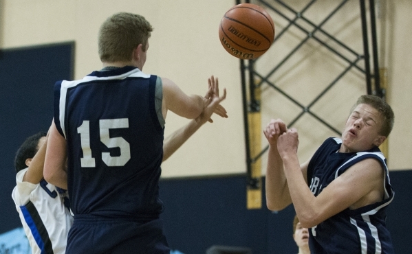 White Pine‘s Collin Young (4) reacts to a ball moving toward him in the boy‘s ba ...