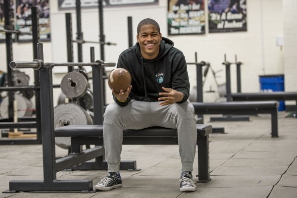 UNR football commit Kameron Toomer poses for a photo in the Palo Verde High School weight ro ...