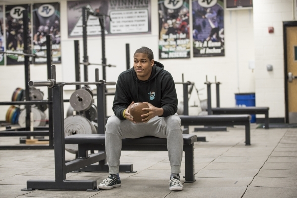 UNR football commit Kameron Toomer poses for a photo in the Palo Verde High School weight ro ...