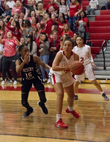 Arbor ViewÂ´s Jordan Dawkins (30) looks to pass the ball during their game against Desert ...