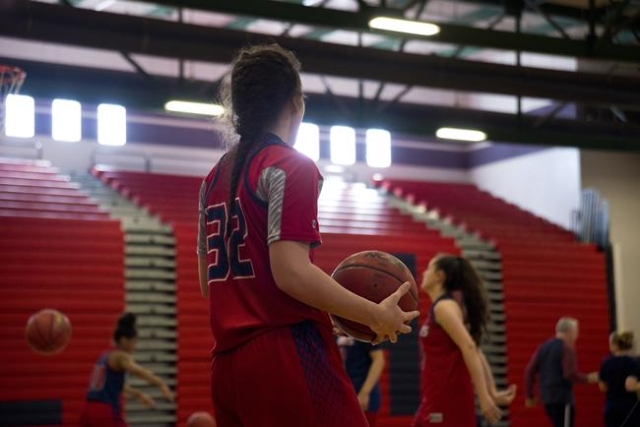 Liberty‘s Taylor Turney (32) looks over the court during practice at Liberty High Scho ...