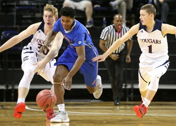 From left, Coronado‘s Kennedy Koehler, Gorman‘s Zim Agu and Coronado‘s Tre ...