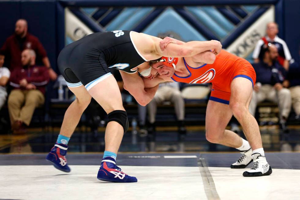 Joey Mazzara, of Bishop Gorman High School, wrestles his opponent on Saturday during the Sun ...