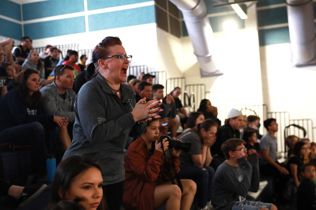 Crowds cheer on Saturday during the Sunset Region Wrestling Finals at Centennial High School ...