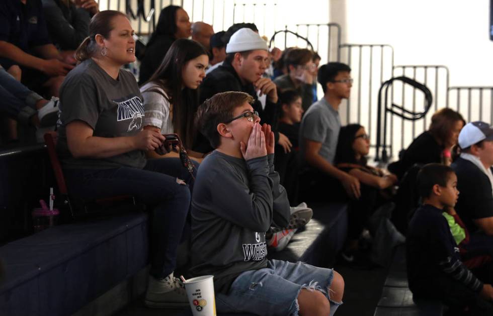 Crowds cheer on Saturday during the Sunset Region Wrestling Finals at Centennial High School ...