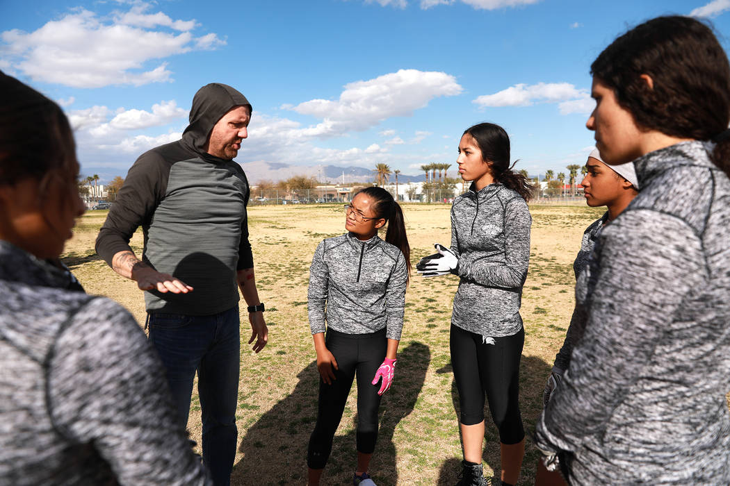 Tiarra Del Rosario, one of the best flag football players in the state, second to right, lis ...