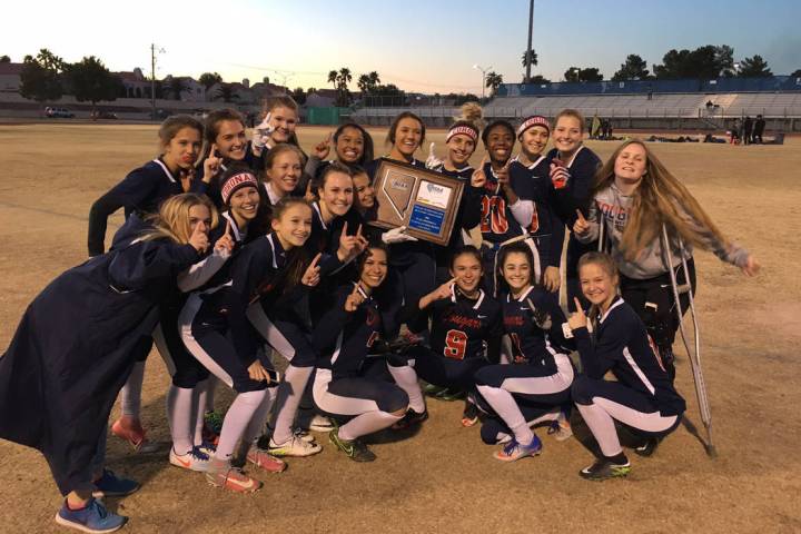 Coronado’s flag football team celebrates its Sunrise Region championship at Green Vall ...