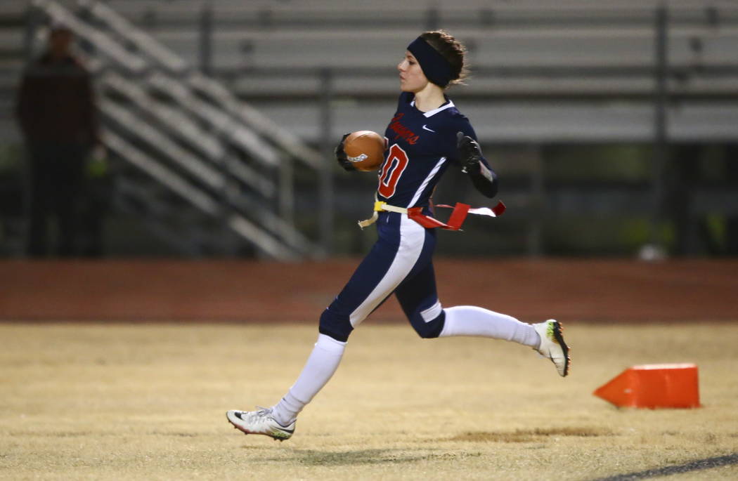 Coronado’s Reagan Raimer (10) makes it into the end zone to score against Shadow Ridge ...