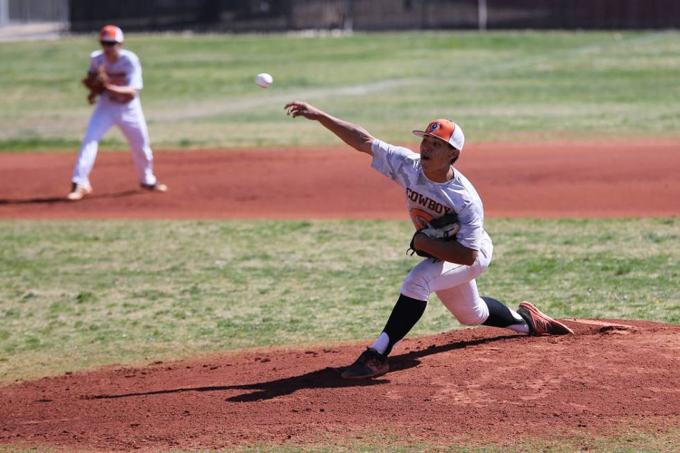 Chaparral’s James Cobian (3) pitches against Southeast Career Tech during the Cowboy C ...