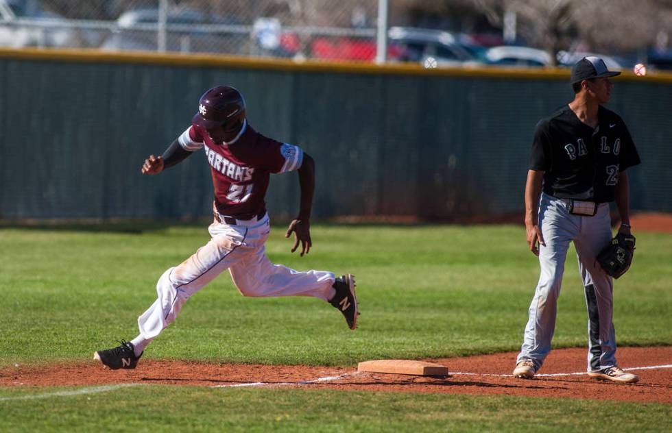 Cimarron-Memorial’s Lasith Narasinghe rounds third base while playing against Palo Ver ...