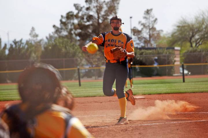 Boulder City High School’s Bailey Bennett-Jordan pitches against Virgin Valley High Sc ...