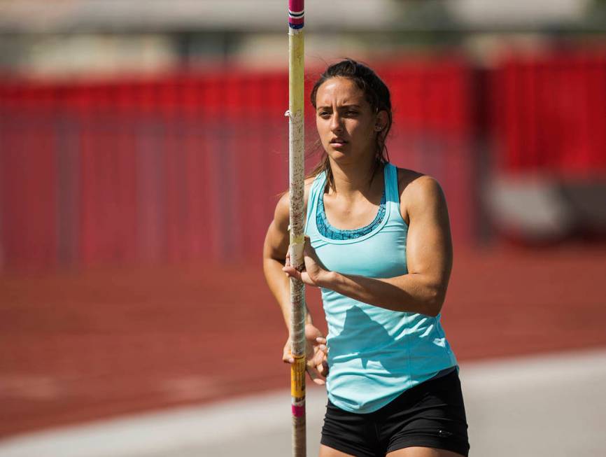 Gabby Carson, one of Nevada’s top prep pole vaulters, starts her approach during pract ...