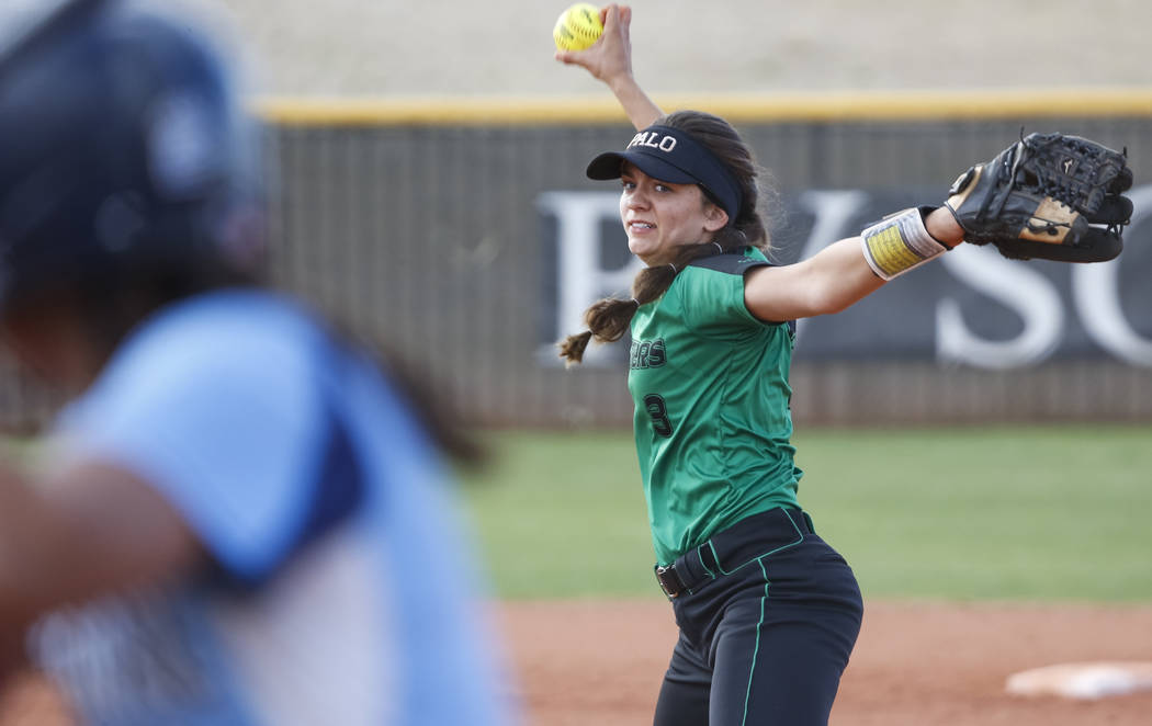 Palo Verde’s Taylor Askland pitches against Centennial during a softball game at  ...