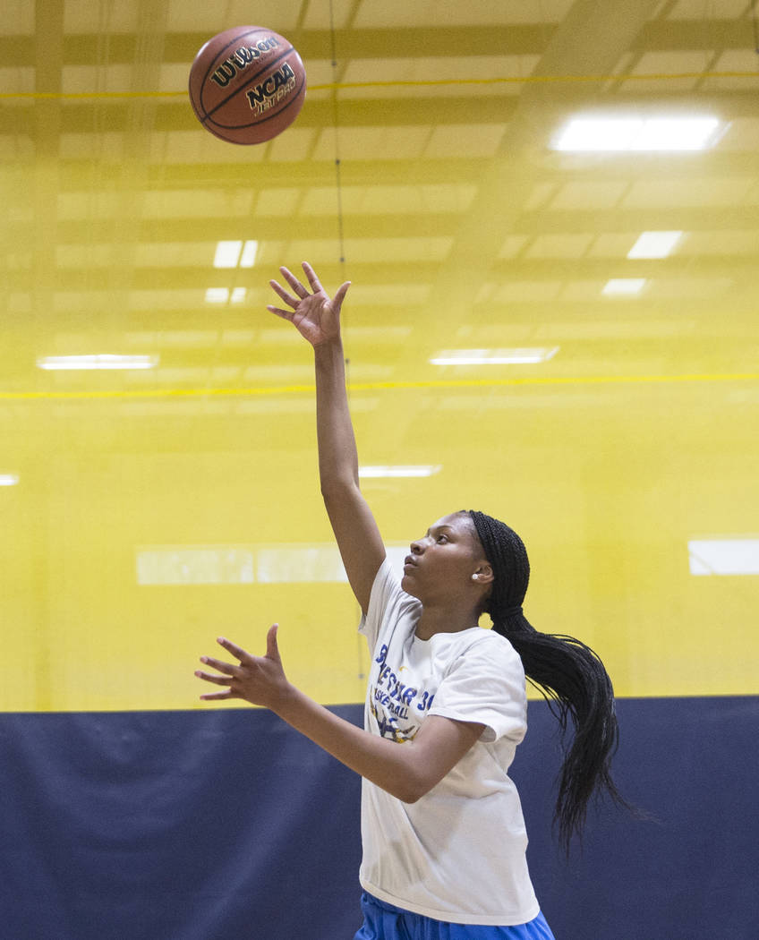 Centennial High School freshman point guard Taylor Bigby works out at Tarkanian Basketball A ...