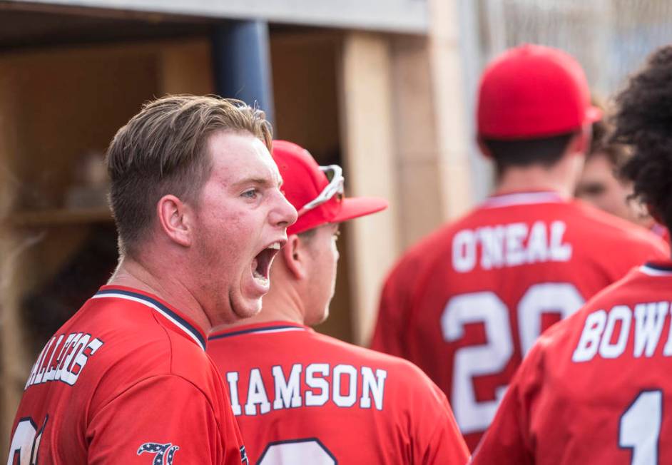 Liberty first baseman Andrew Gallegos (21) tries to fire up his team in the fifth inning dur ...