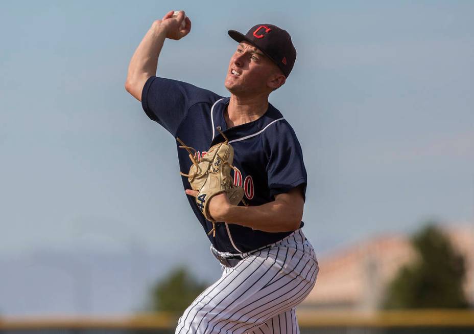 Coronado starting pitcher Kyle Hall (4) makes a pitch in the third inning during the Cougars ...